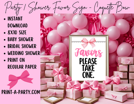 FAVORS SIGN -Coquette Bow Theme 3 | Party Favors | Baby or Bridal Shower Favors | Party Favors | Favors Please take one