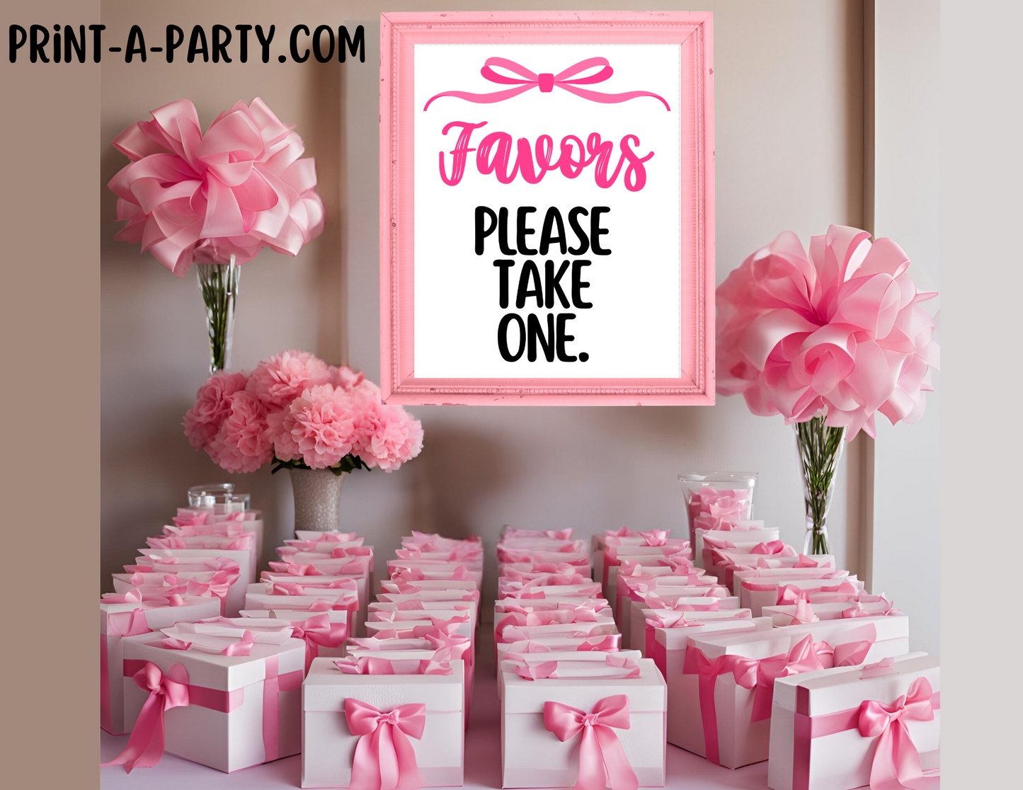 FAVORS SIGN - BOW COQUETTE THEME 2 | Party Favors | Baby or Bridal Shower Favors | Party Favors | Favors Please take one