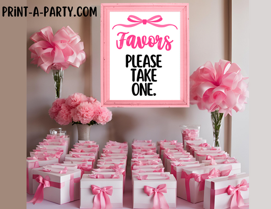 FAVORS SIGN - Coquette Bow Theme 2 | Party Favors | Baby or Bridal Shower Favors | Party Favors | Favors Please take one