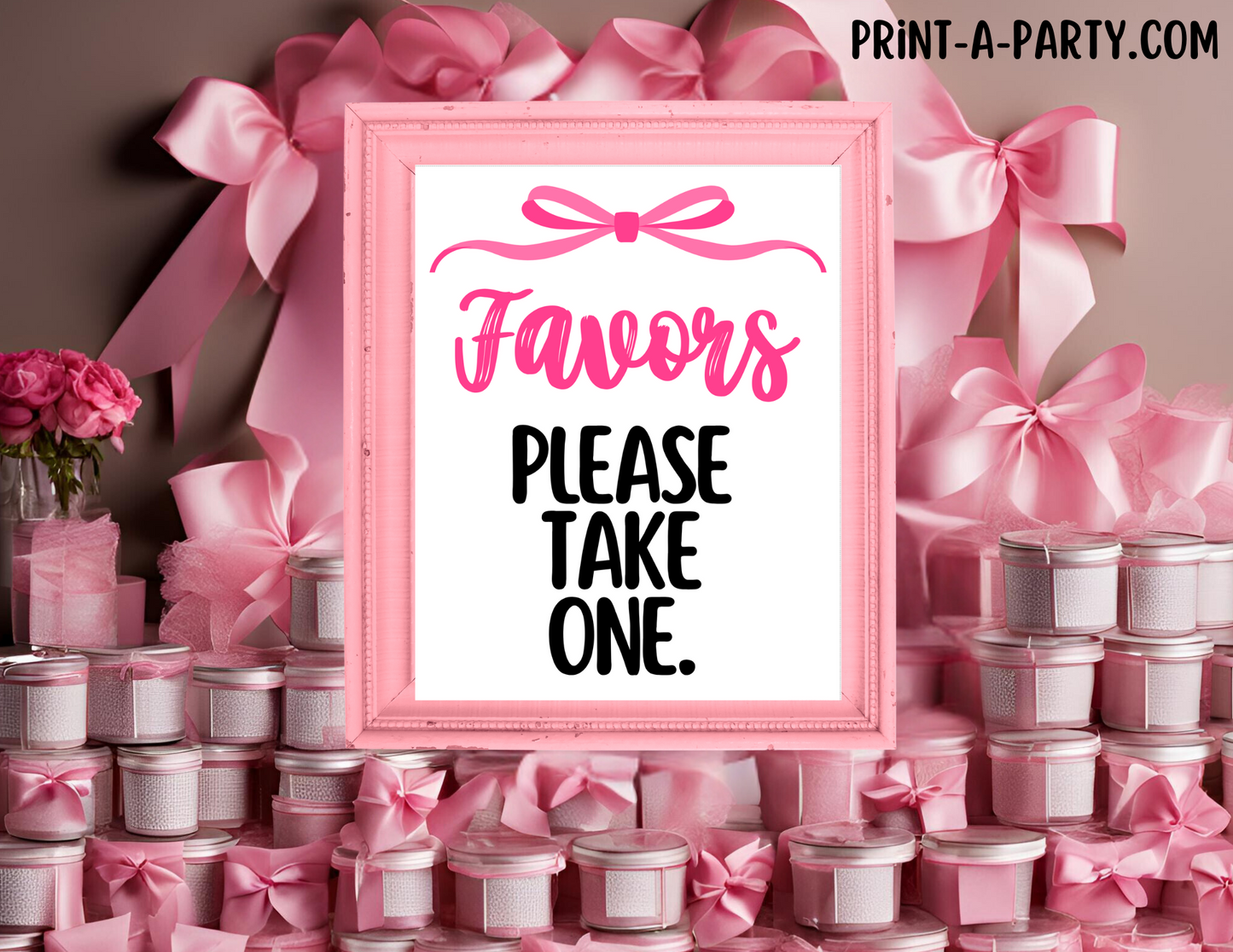FAVORS SIGN - BOW COQUETTE THEME 2 | Party Favors | Baby or Bridal Shower Favors | Party Favors | Favors Please take one