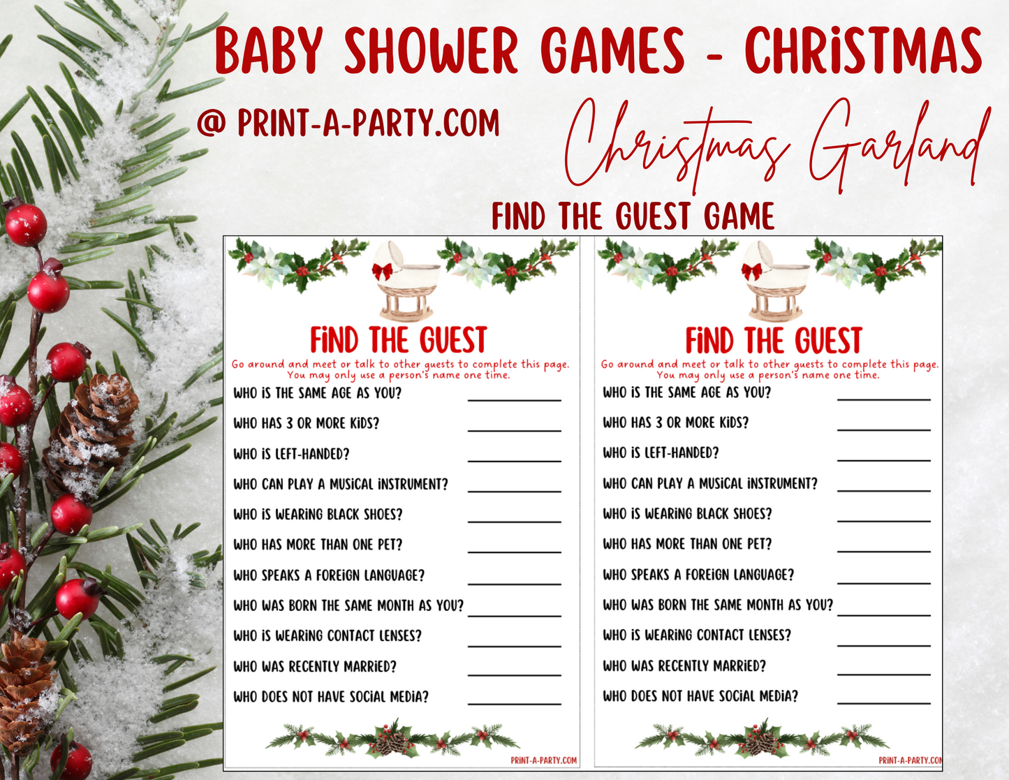 GAMES for Christmas Baby Shower - Printable Christmas Baby Shower Game Bundle – Instant PDF Download