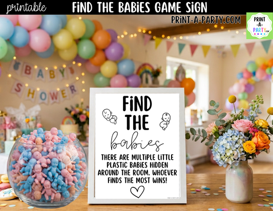 Find the Babies Game Printable Sign – Baby Shower Party Game
