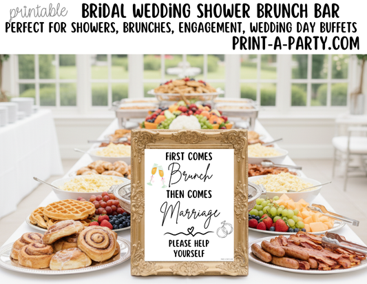 Bridal Brunch Bar Printable Sign & Tent Cards – Wedding Shower Brunch Buffet Decor, First Comes Brunch Instant Download