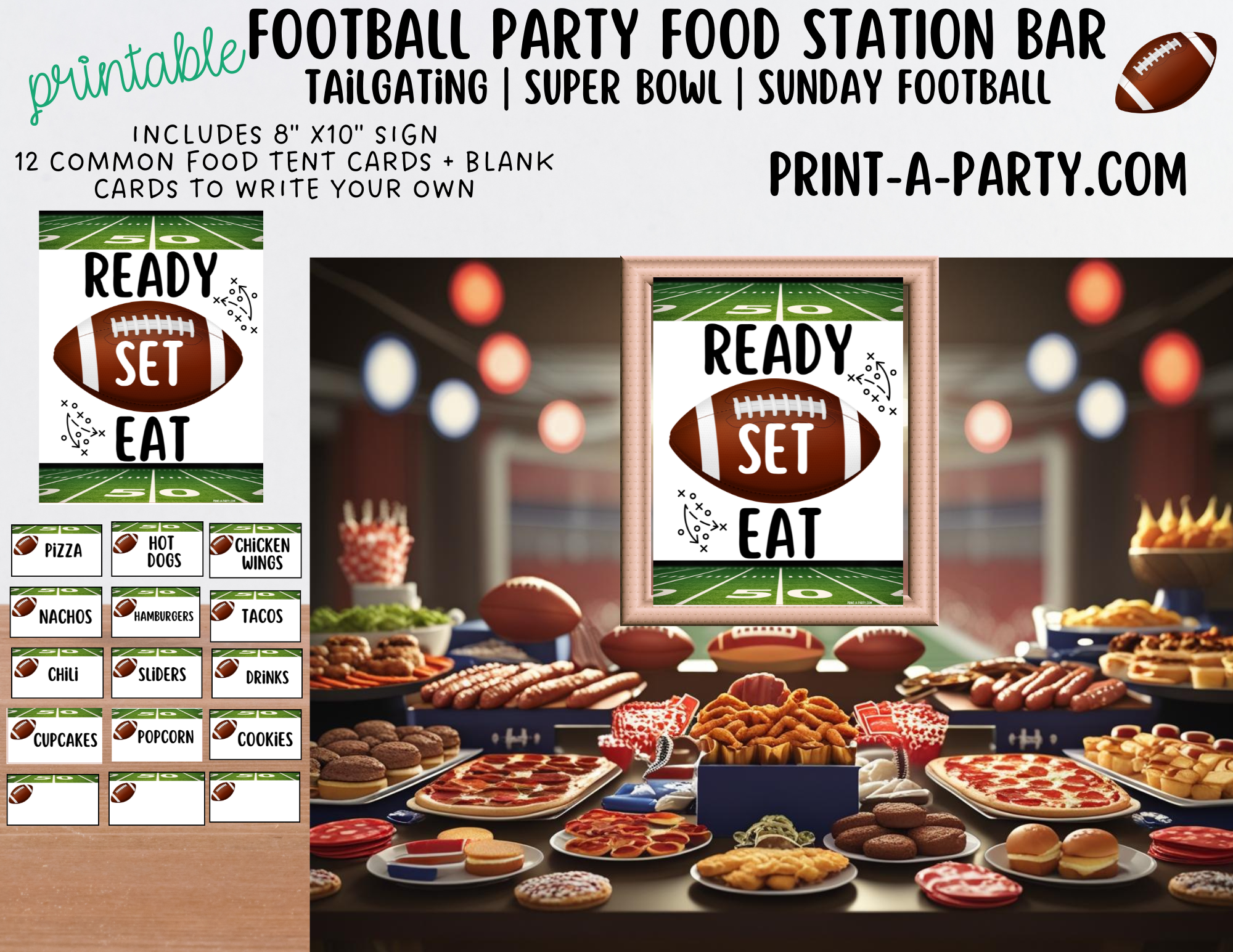 FOOTBALL PARTY FOOD Buffet Printable Sign and food labels