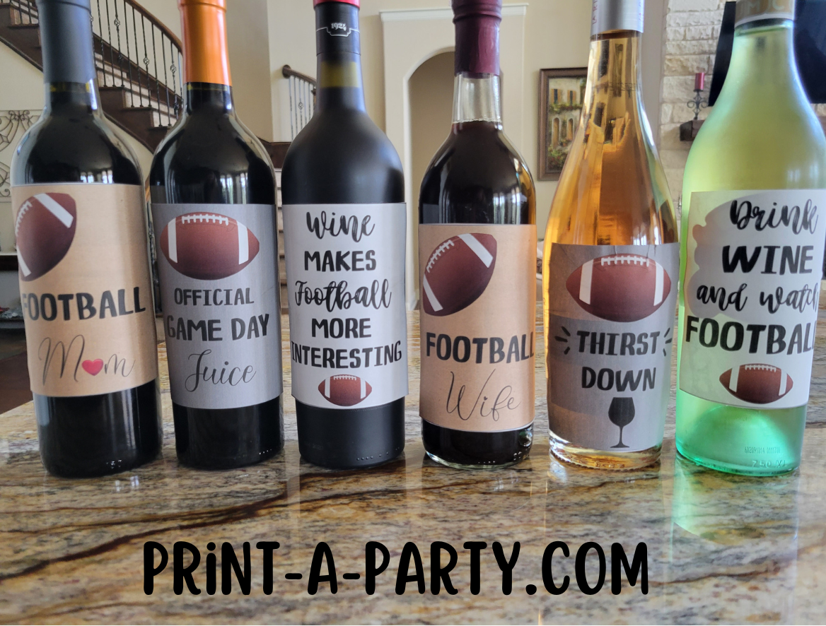 WINE LABELS: Football Wine | Football Mom | Football Wine | Football Humor Wine Labels (6) - INSTANT DOWNLOAD - Pick your design