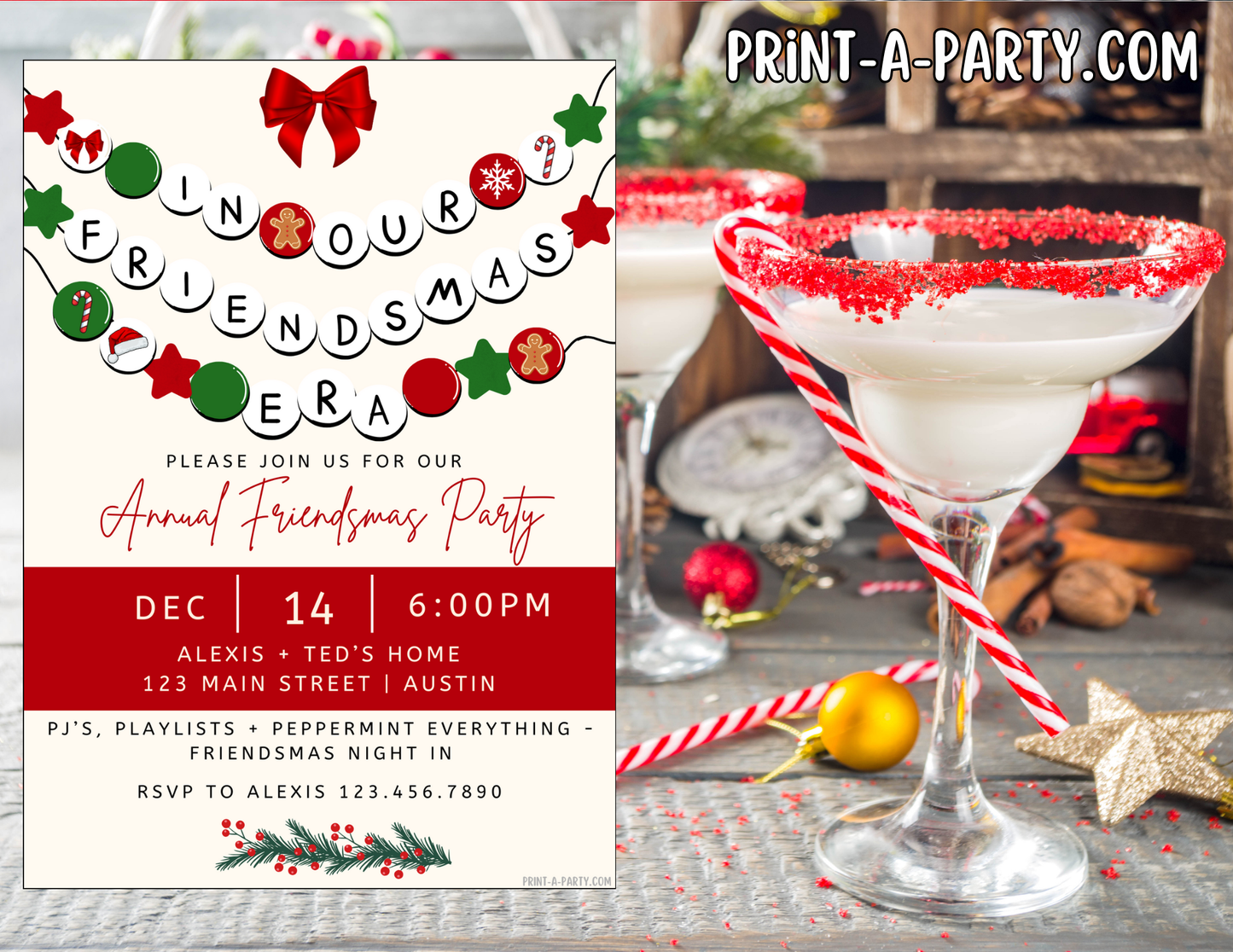 FRIENDSMAS PARTY Editable Holiday Invitation Template | Trendy “In Our Friendsmas Era” Canva Invite