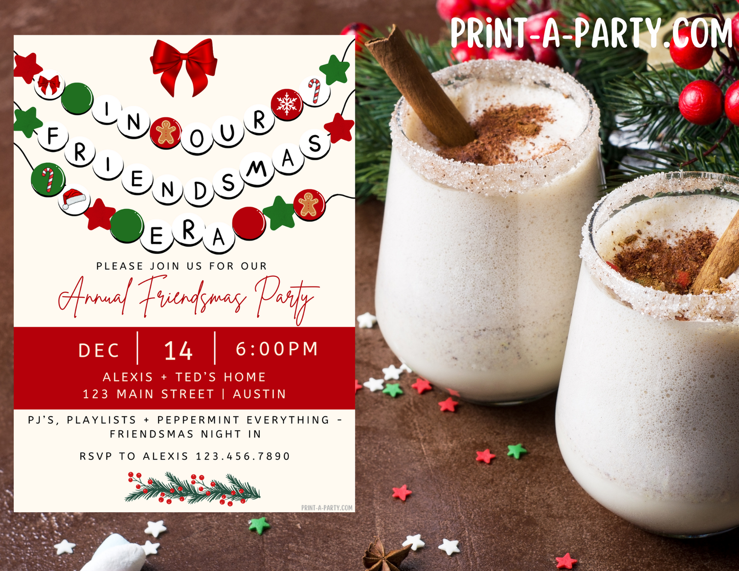 FRIENDSMAS PARTY Editable Holiday Invitation Template | Trendy “In Our Friendsmas Era” Canva Invite