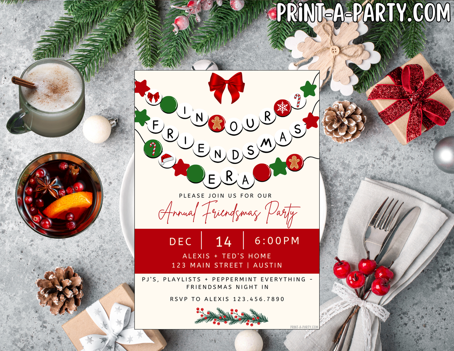FRIENDSMAS PARTY Editable Holiday Invitation Template | Trendy “In Our Friendsmas Era” Canva Invite