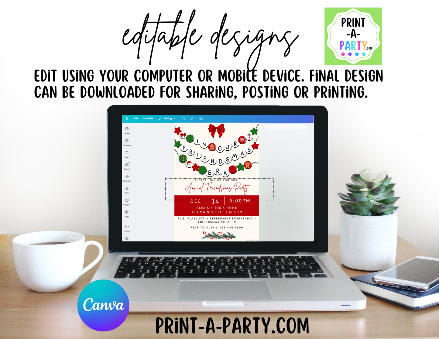FRIENDSMAS PARTY Editable Holiday Invitation Template | Trendy “In Our Friendsmas Era” Canva Invite