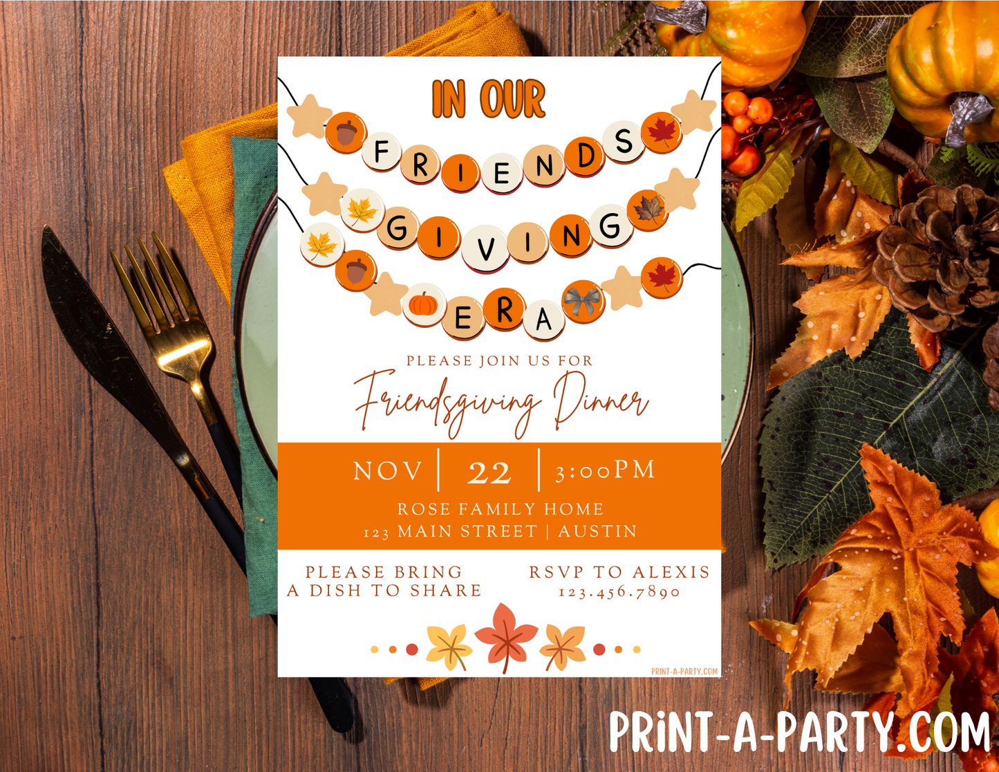 THANKSGIVING Editable Friendsgiving Invitation Template | Trendy “In Our Friendsgiving Era” Canva Invite