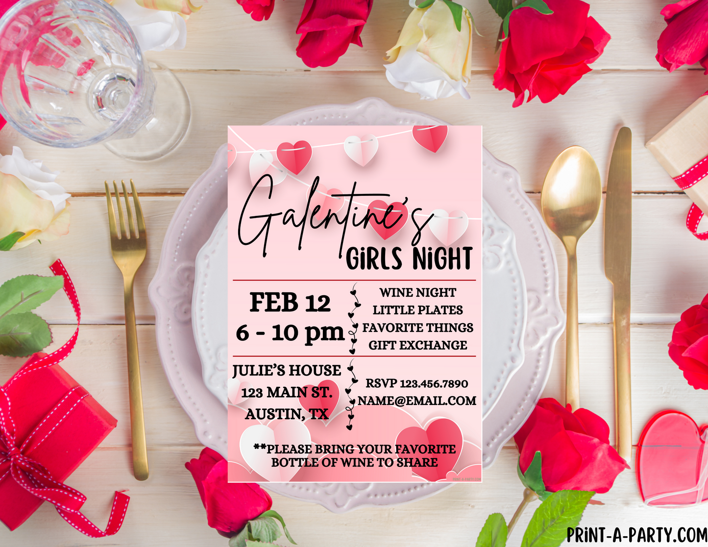 VALENTINE PARTY EDITABLE INVITATION: GALENTINES GIRLS WINE NIGHT INVITATION - EDITABLE PRINTABLE | Valentine's Day Party Invite | Valentine Party Customization | Valentine Wine Night