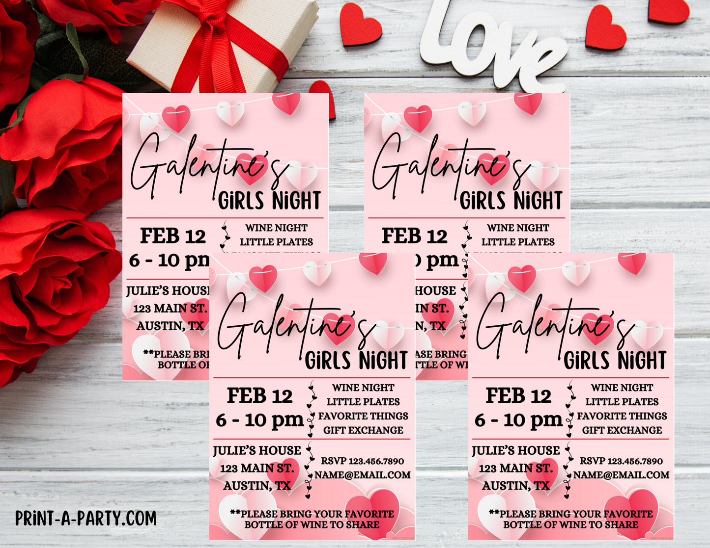 Editable Valentine Galentine's Girls Night Invite | Printable 5x7 Canva Template, Instant Download