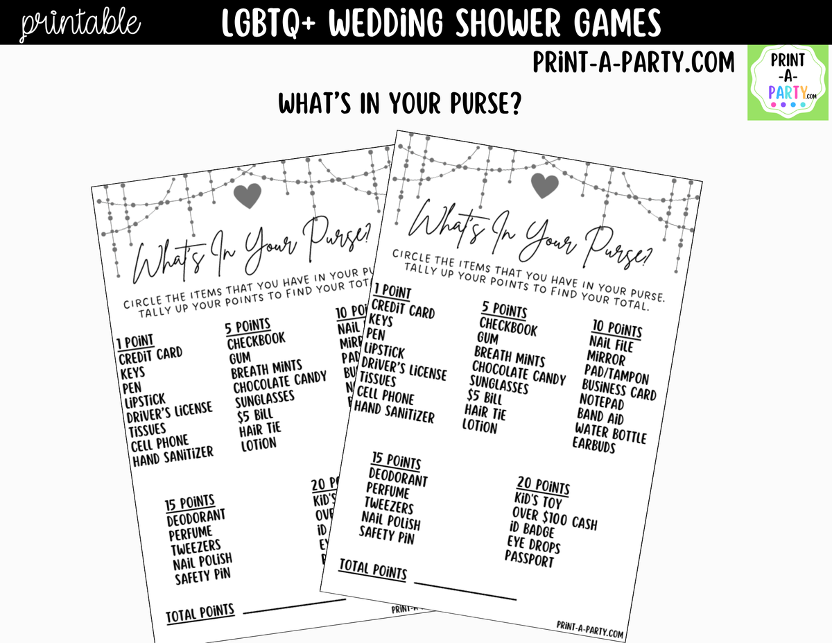 LGBTQ+ Wedding Shower Games Printable | Couples Party Games