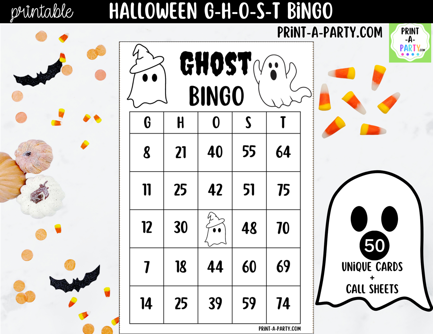 Halloween Bingo Game Printable | Ghost Party Game | Bingo Cards & Call Sheet