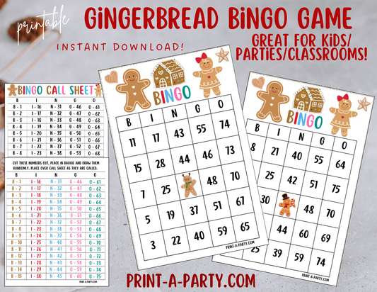 BINGO: Printable Gingerbread Bingo Game – Christmas Party Activity for Kids, Adults, and Classrooms