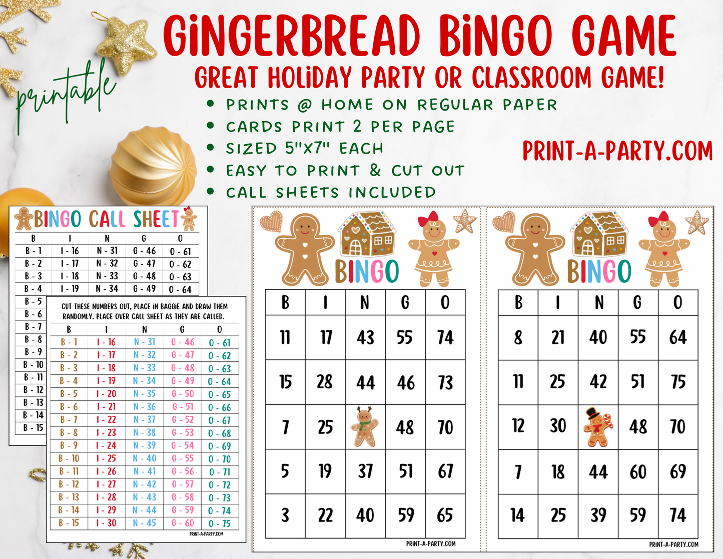 BINGO: Printable Gingerbread Bingo Game – Christmas Party Activity for Kids, Adults, and Classrooms
