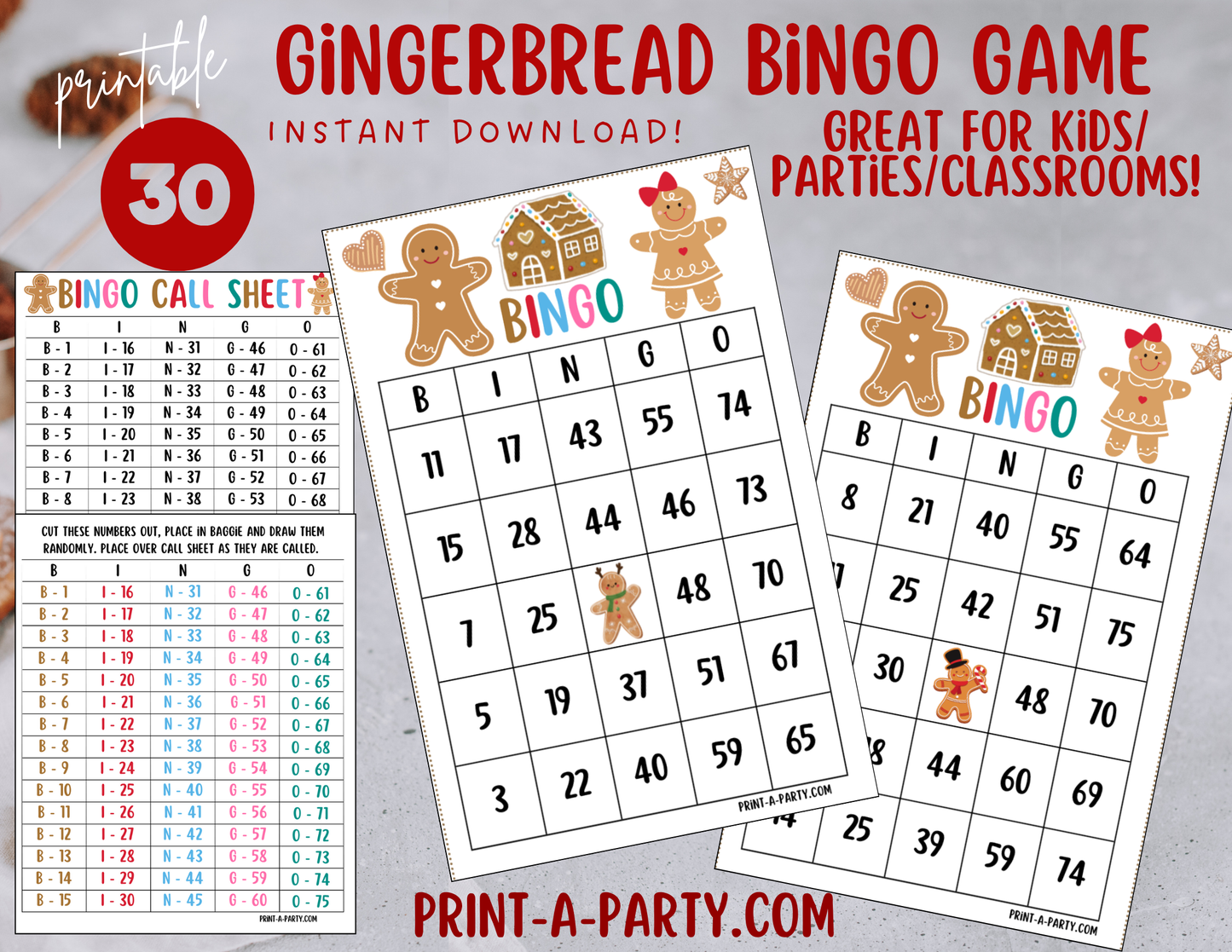 BINGO: Printable Gingerbread Bingo Game – Christmas Party Activity for Kids, Adults, and Classrooms