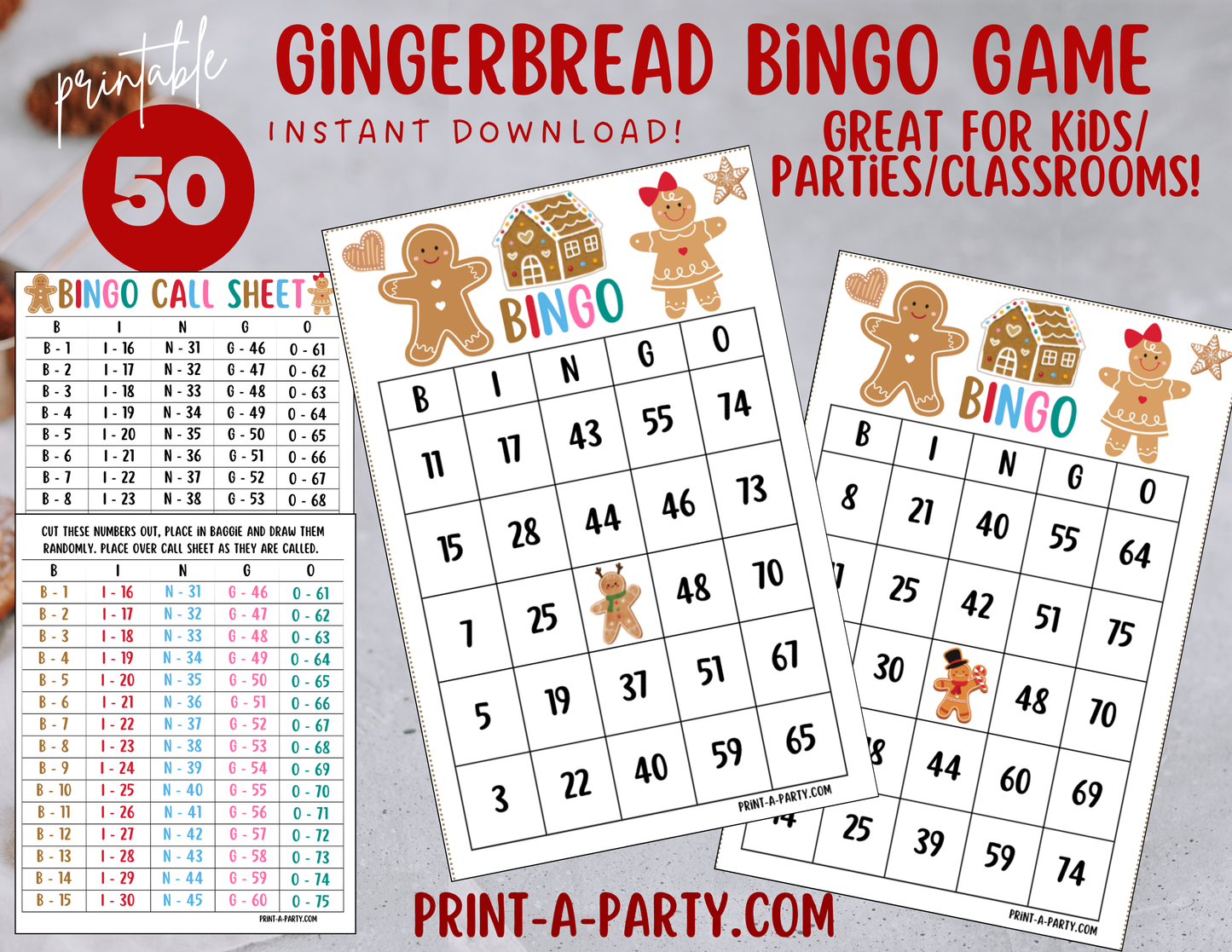 BINGO: Printable Gingerbread Bingo Game – Christmas Party Activity for Kids, Adults, and Classrooms