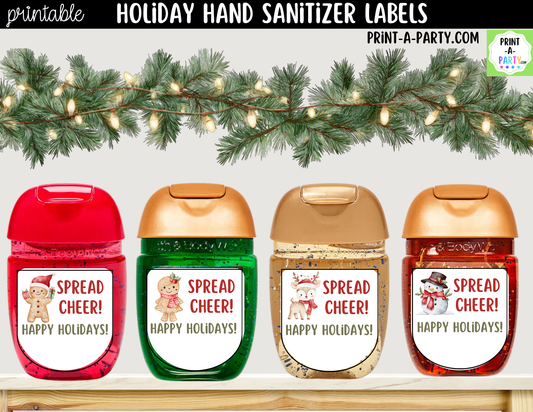 Gingerbread Christmas Hand Sanitizer Labels Printable - Holiday Labels for 1 oz PocketBac Bottles