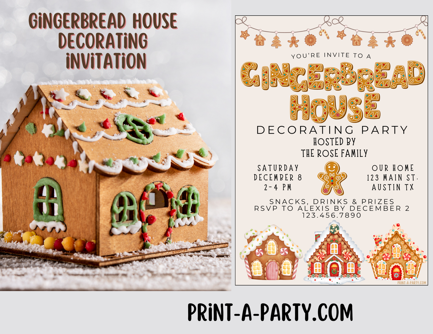 CHRISTMAS EDITABLE INVITATION: GINGERBREAD HOUSE DECORATING PARTY INVITATION | Christmas Party Invite | Christmas Party Customization