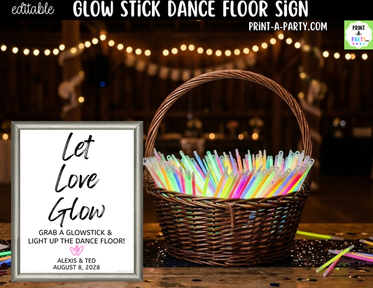 Editable Glow Stick Sign – Let Love Glow | 8x10 Canva Template