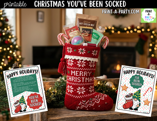 You've Been Socked Printable | Christmas Neighbor Gift | Holiday Stocking Surprise