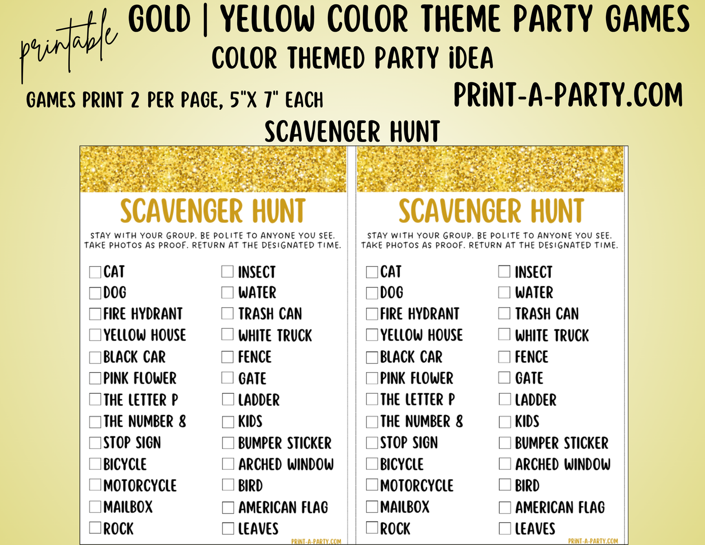 GAMES: COLOR PARTY GOLD YELLOW THEME | Color Party | Gold or Yellow Party Games | Gold Yellow Party Ideas | INSTANT DOWNLOAD