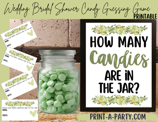Candy Jar Guessing Game - GREEN FLORALS -  Printable for Bridal Showers, Weddings, Engagement Parties & Same-Sex Celebrations