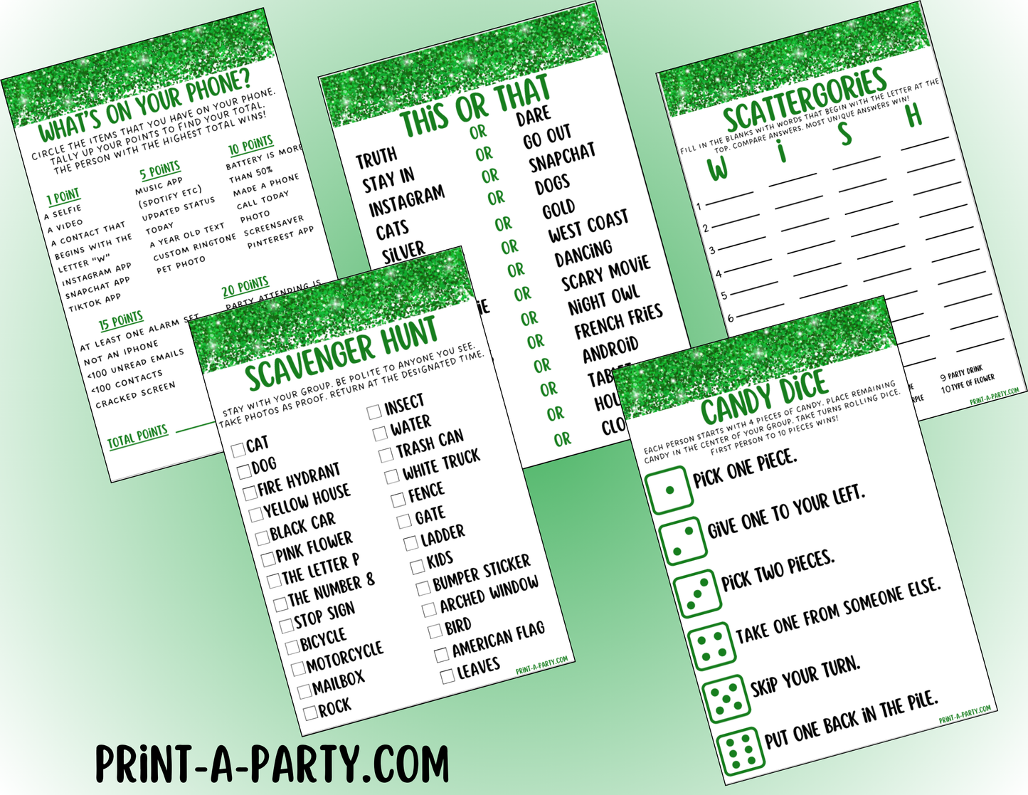GAMES: COLOR PARTY GREEN THEME | Color Party | Green Party Games | Green Party Ideas | INSTANT DOWNLOAD