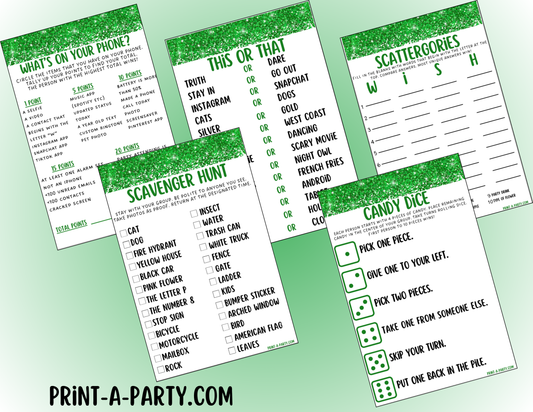 GAMES: COLOR PARTY GREEN THEME | Color Party | Green Party Games | Green Party Ideas | INSTANT DOWNLOAD