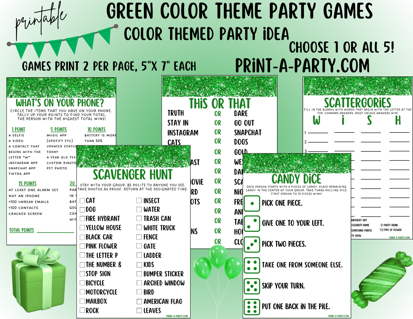 GAMES: COLOR PARTY GREEN THEME | Color Party | Green Party Games | Green Party Ideas | INSTANT DOWNLOAD