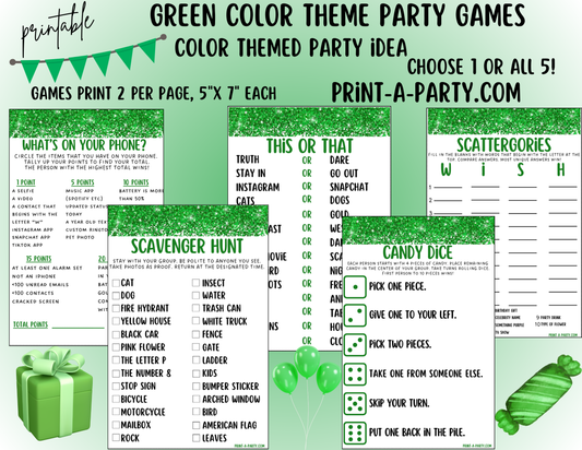 GAMES: COLOR PARTY GREEN THEME | Color Party | Green Party Games | Green Party Ideas | INSTANT DOWNLOAD