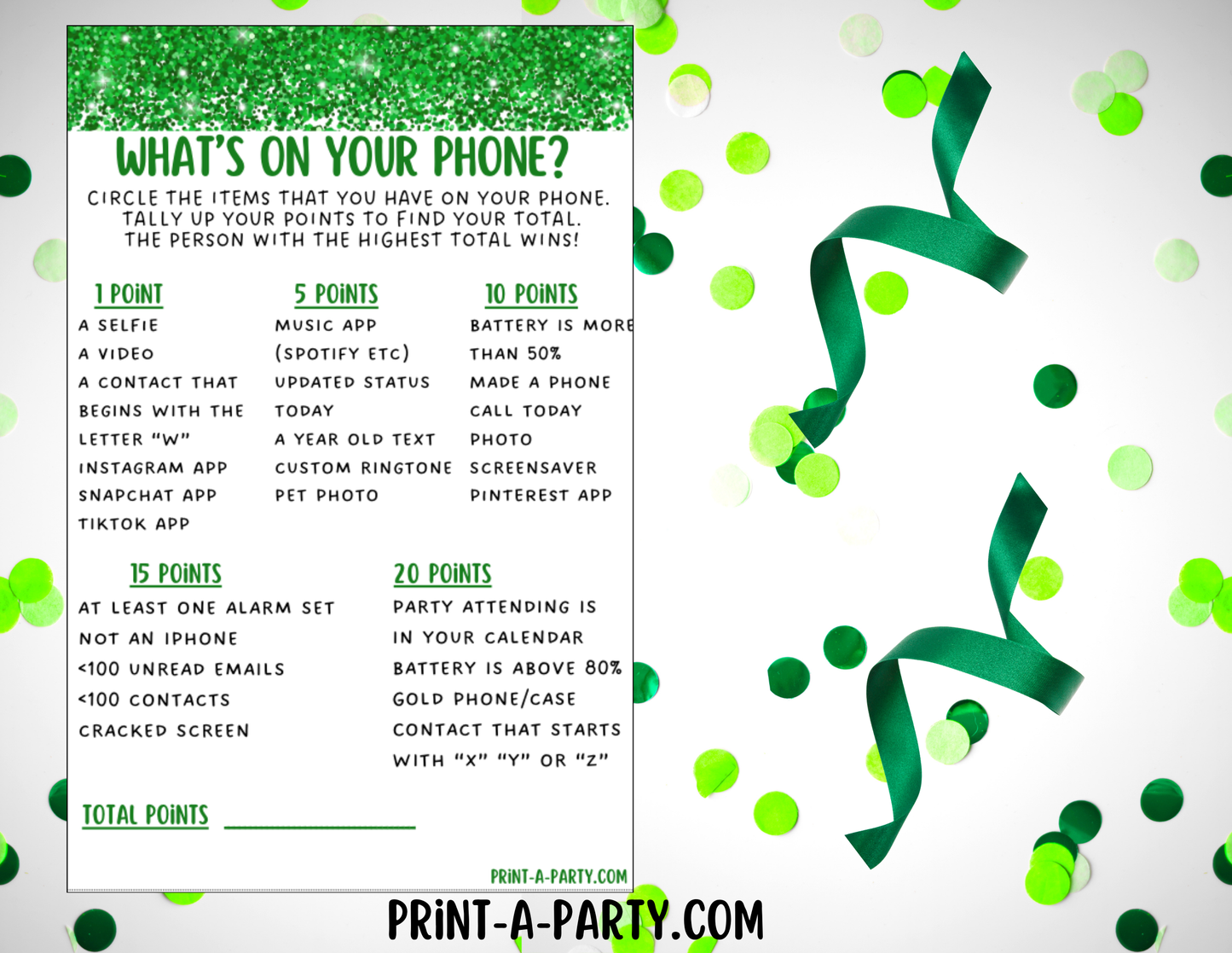GAMES: COLOR PARTY GREEN THEME | Color Party | Green Party Games | Green Party Ideas | INSTANT DOWNLOAD