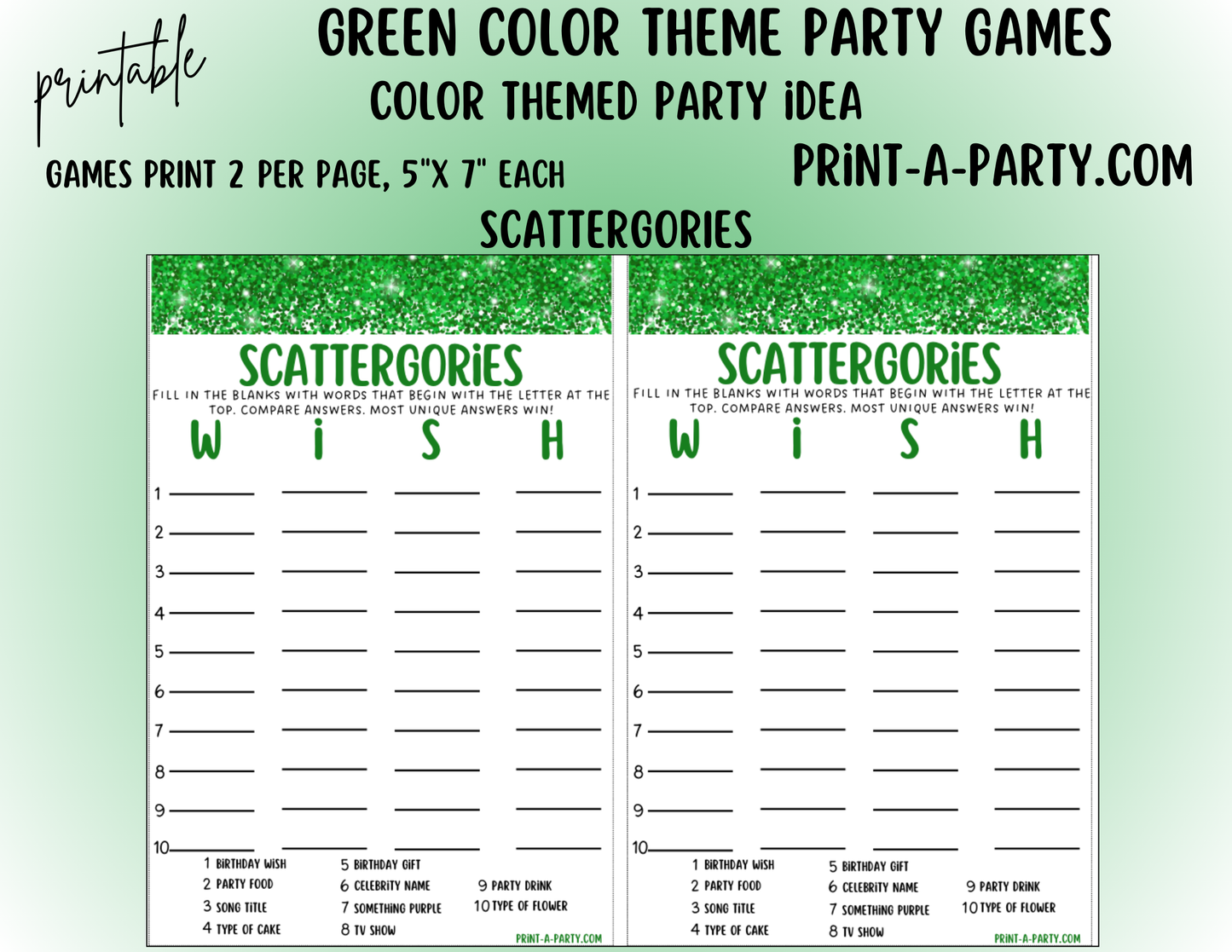 GAMES: COLOR PARTY GREEN THEME | Color Party | Green Party Games | Green Party Ideas | INSTANT DOWNLOAD