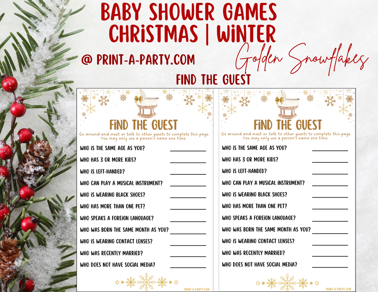 GAMES for Christmas or Winter Baby Shower -Printable Winter Baby Shower Game Bundle – Instant PDF Download