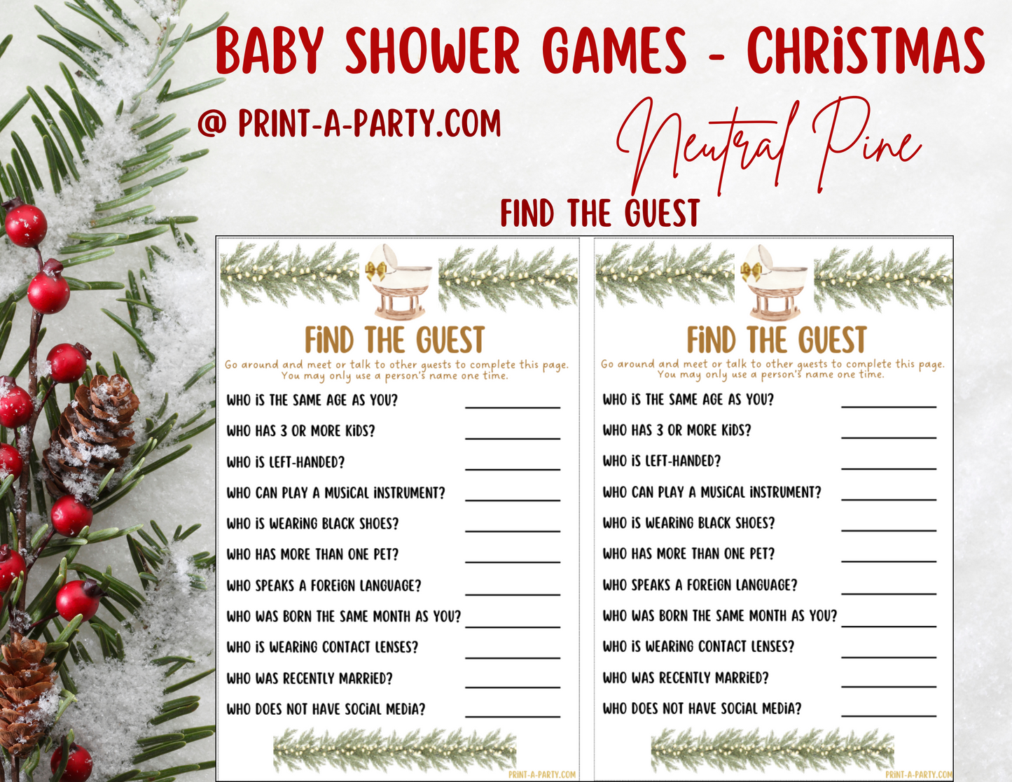 GAMES for Christmas Baby Shower Printable Christmas Baby Shower Game Bundle – Instant PDF Download
