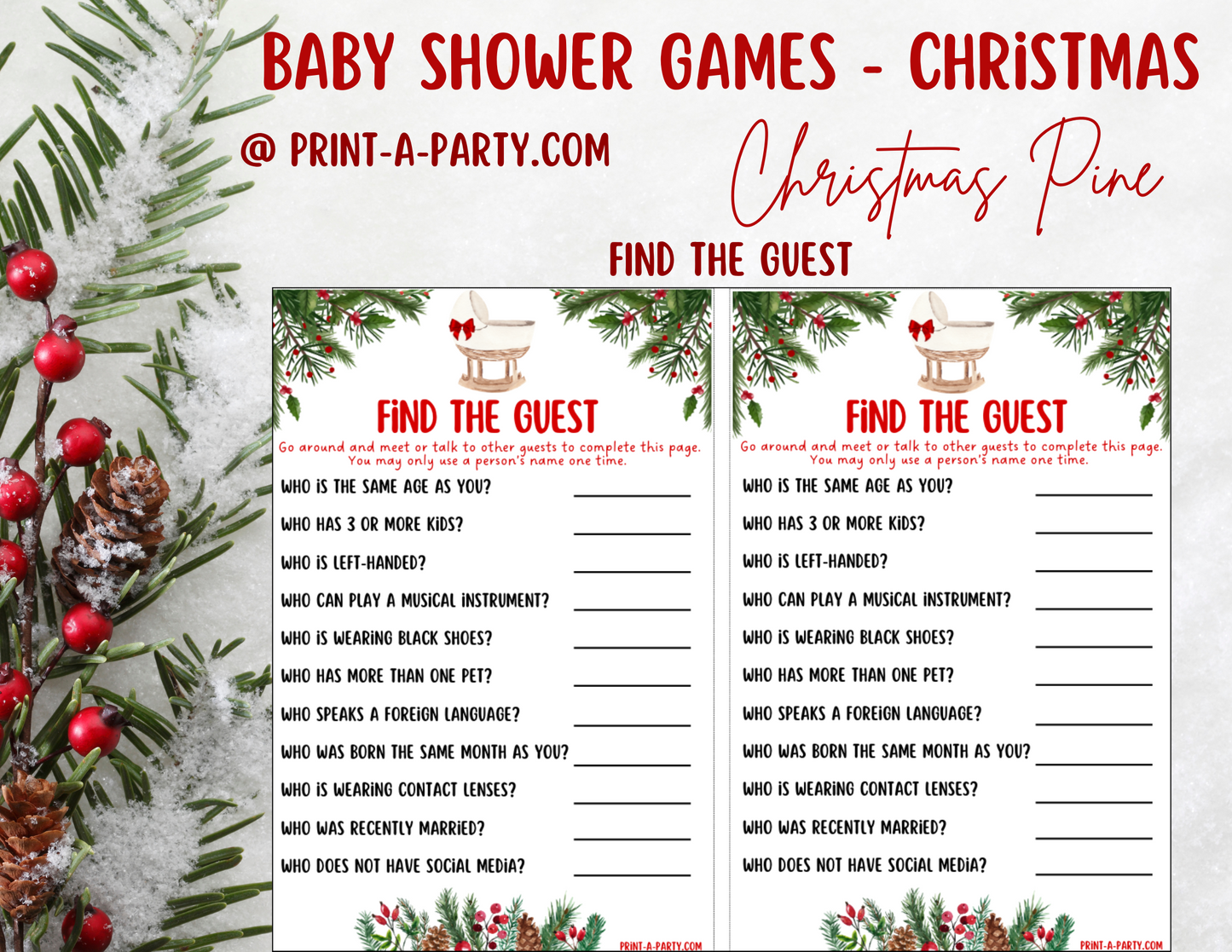 GAMES for Christmas Baby Shower - Christmas Pine | Christmas Baby Shower Theme | Christmas Baby Shower Ideas | INSTANT DOWNLOAD