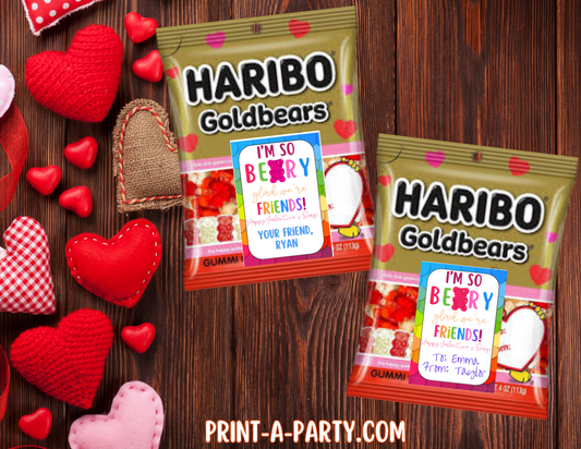Valentine EDITABLE TEMPLATE: GUMMY BEARS VALENTINE CARD - Customizable Cards for Kids, Classrooms, and Parties