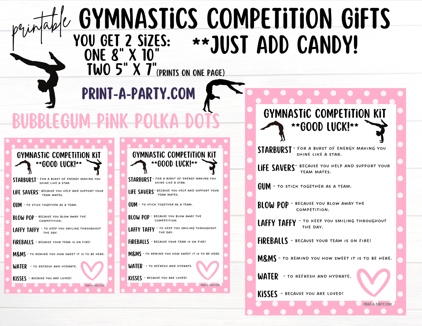 Gymnastics Candy Gram Printable – Big Sis, Little Sis & Team Gifts, Gymnastics Meet Contest