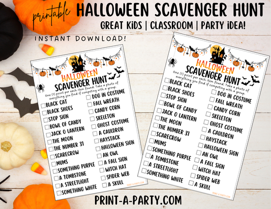 SCAVENGER HUNT GAME: Halloween Theme - Printable Halloween Scavenger Hunt Game – Fun Halloween Party Activity for Kids