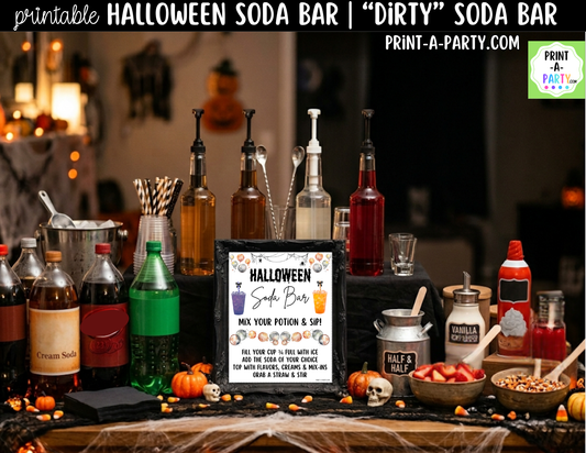 Halloween "Dirty" Soda Bar Printable Kit - Sign (8x10) & Recipe Tent Cards (12 recipes!) Drink Station Decor
