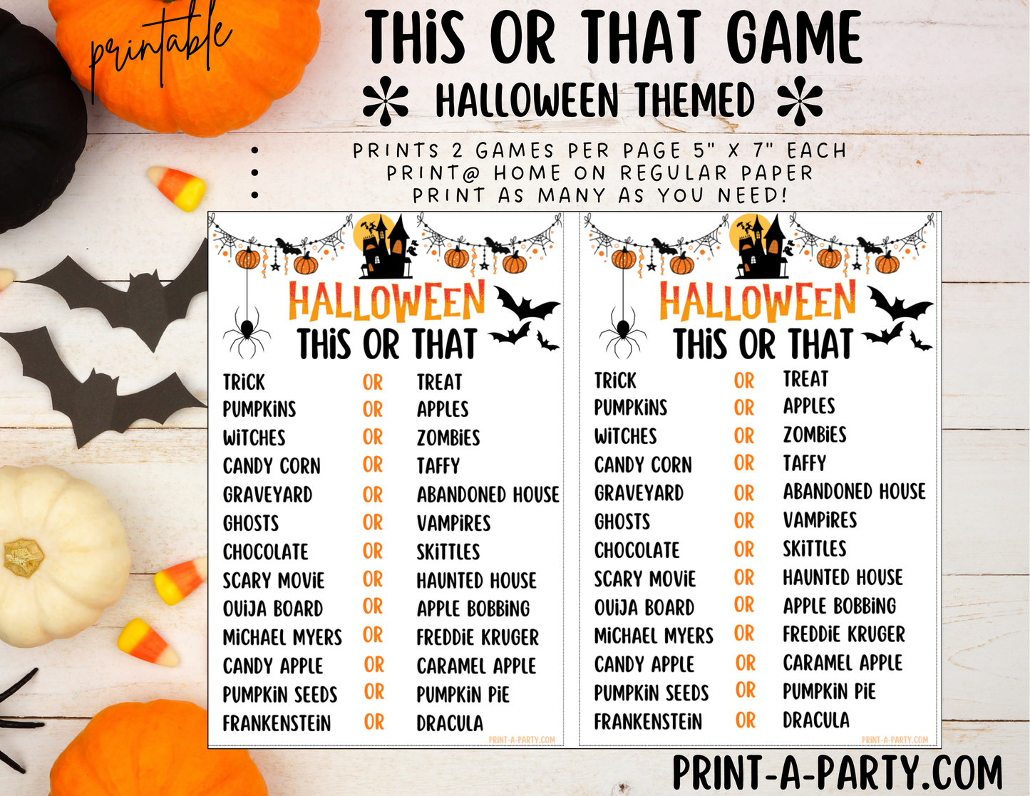 THIS OR THAT GAME: Printable This or That Halloween Game | Fun Classroom Activity | Kids & Party Icebreaker | 5x7 PDF