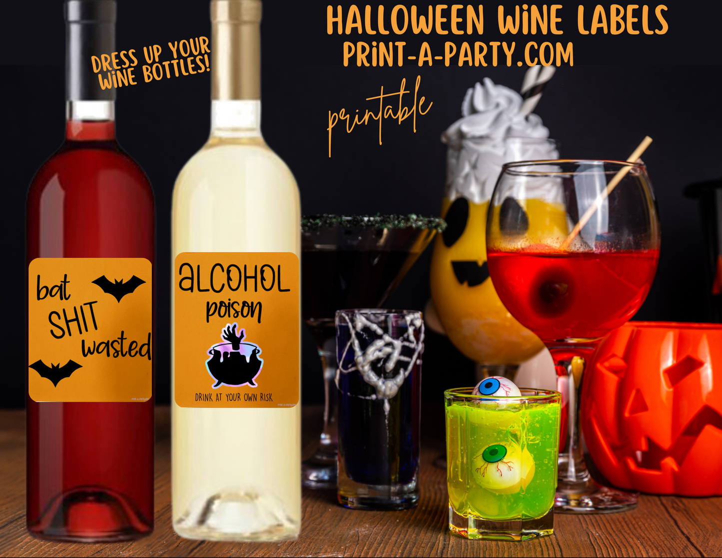 WINE LABELS: Halloween Printable Wine Labels – Funny & Sarcastic Stickers for Spooky Parties and Host Gifts