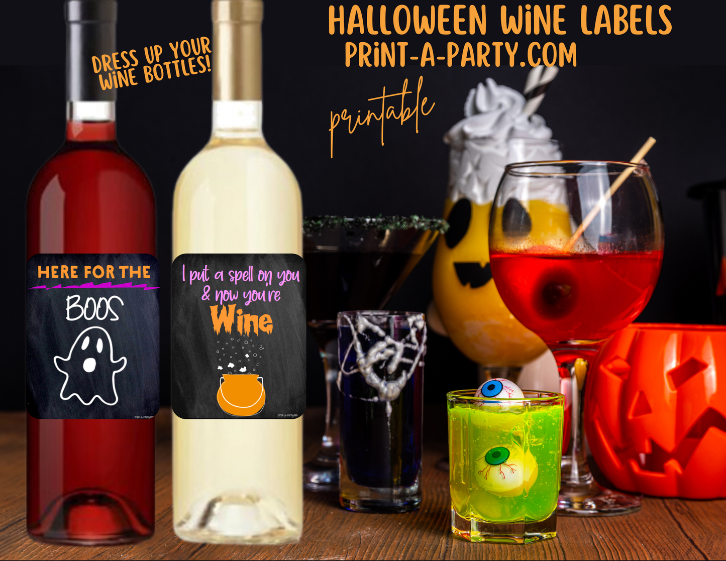 WINE LABELS: Halloween Printable Wine Labels – Funny & Sarcastic Stickers for Spooky Parties and Host Gifts