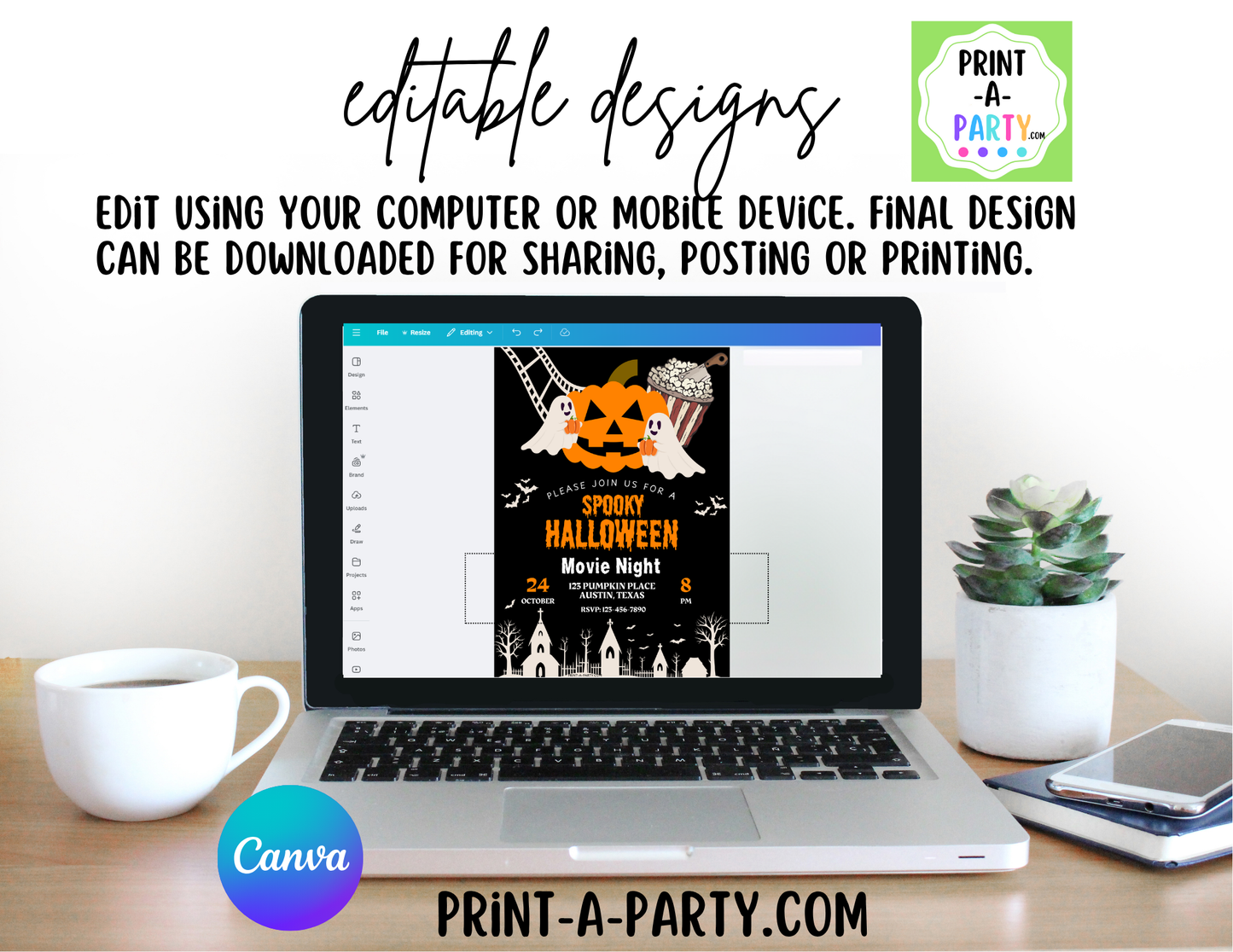 HALLOWEEN Editable Halloween Horror Movie Night Invitation – Customizable Template for Spooky Party Fun or Horror Movie Night