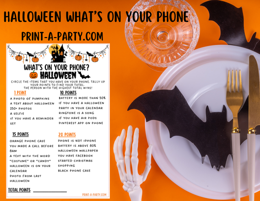 What’s On Your Phone – Halloween Edition Printable Game – Fun Spooky Party Activity for Kids, Classrooms or Halloween Parties