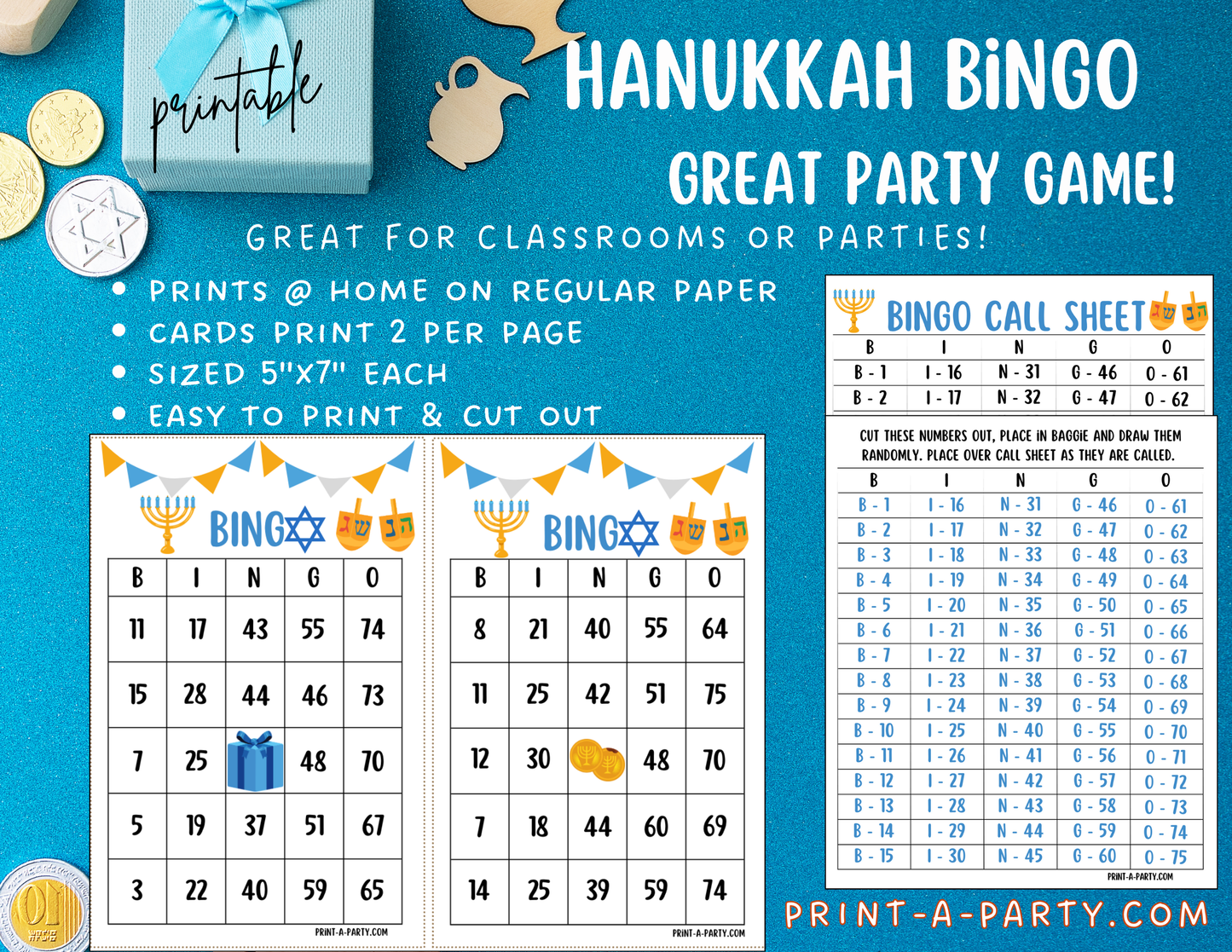 BINGO: Printable Hanukkah Bingo Game – Fun Party Activity for Kids, Adults, Hebrew School and more