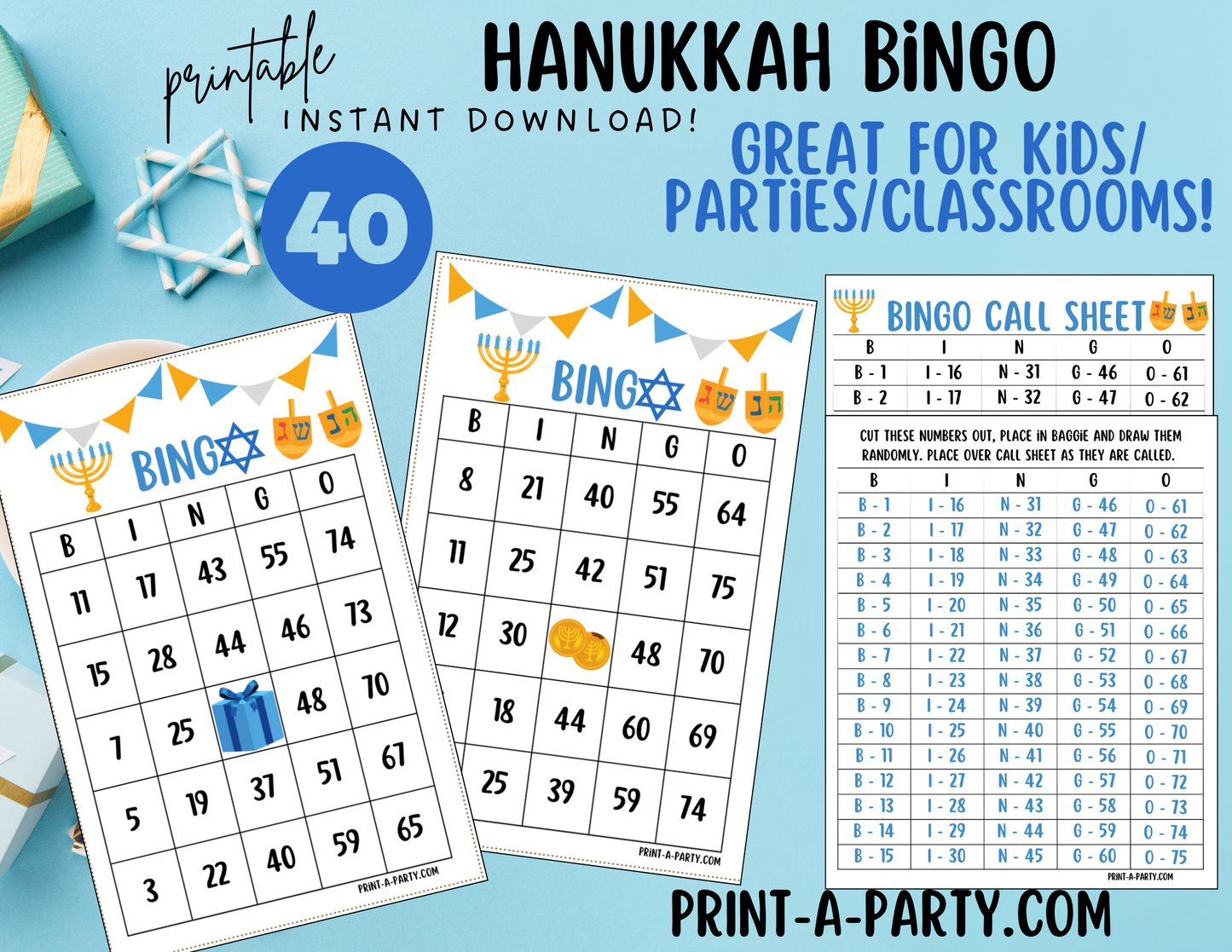 BINGO: Printable Hanukkah Bingo Game – Fun Party Activity for Kids, Adults, Hebrew School and more
