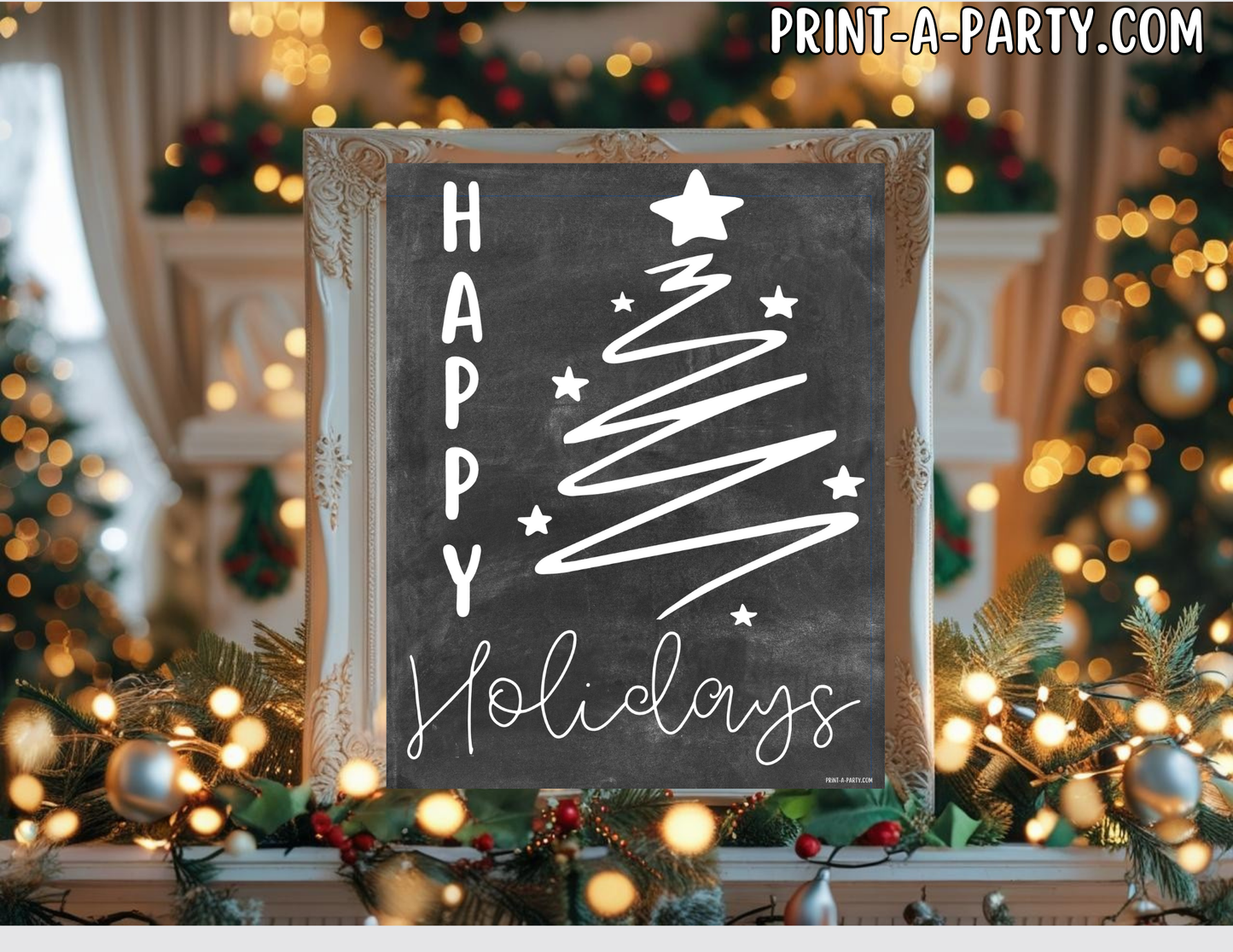 HAPPY HOLIDAYS Printable Sign chalkboard | Holiday Wall Art | Christmas Quote Word Art | 8x10 and 5x7 Instant Download