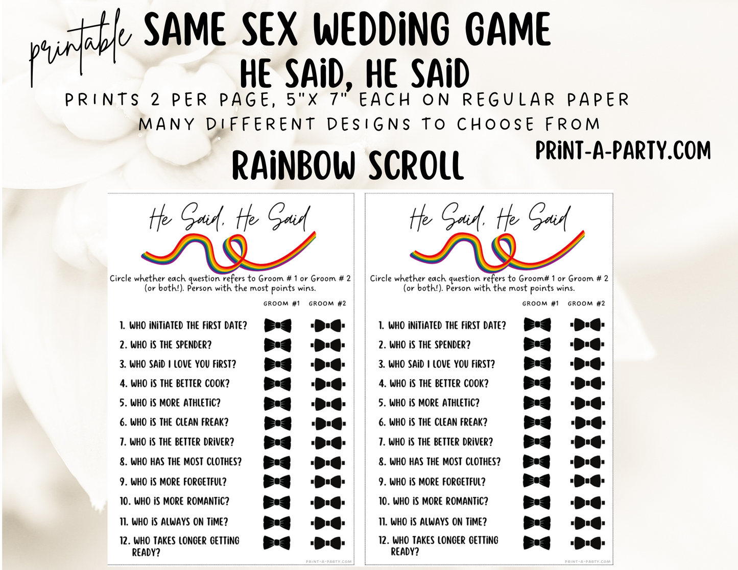 HE SAID, HE SAID: Same Sex Wedding Shower Game LGBTQ+ | Printable Same Sex Wedding Games | Instant Download
